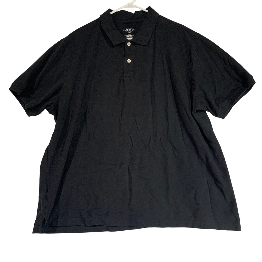 Harbor Bay Polo Shirt Black Cotton Short Sleeve Casual Top Men's 3XL‎